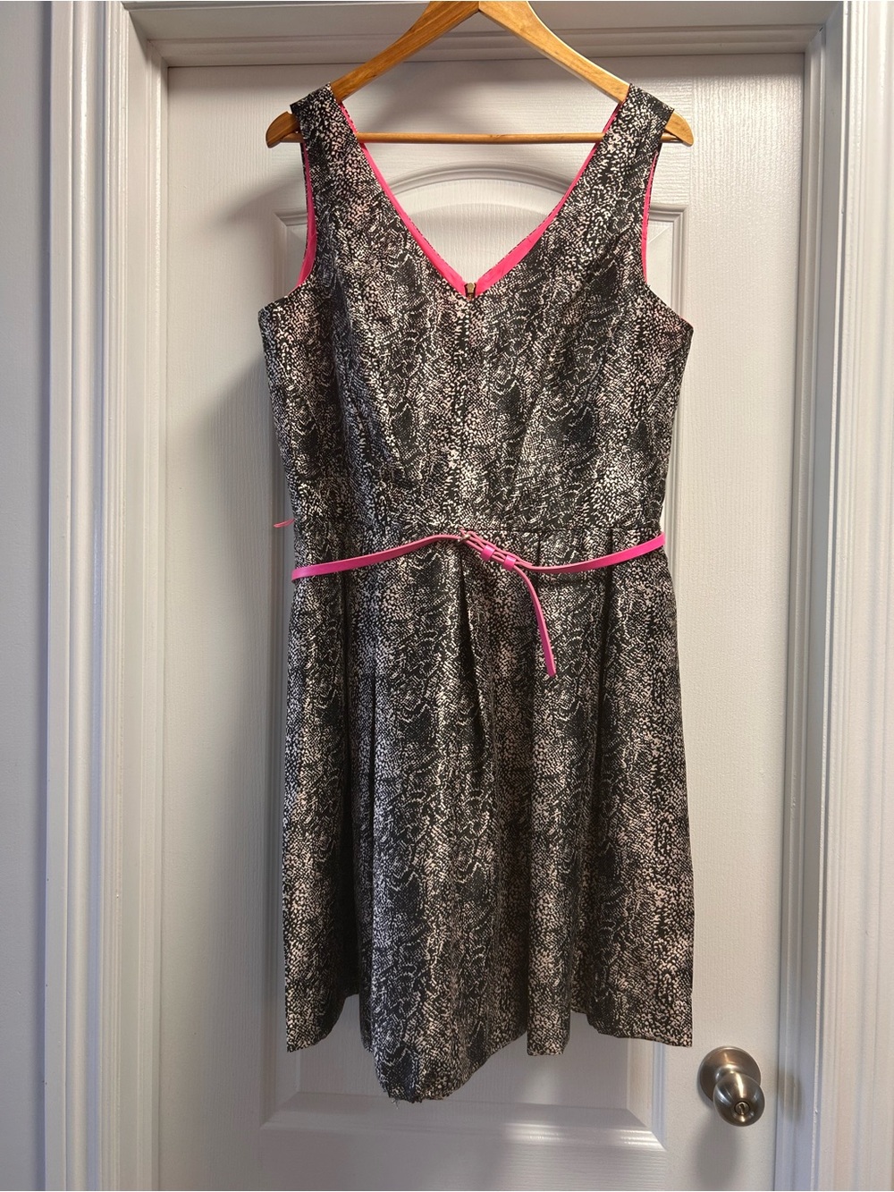 Taylor Woman’s Black & Gray Snake-Print Dress with Pink Trim